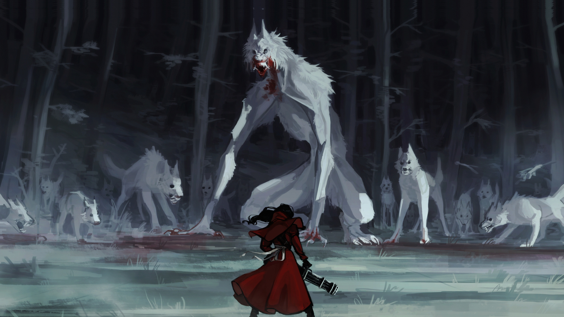 Red Riding Hood, Wolf, Fantasy, Art, Wallpaper - Red Riding Hood Dark - HD Wallpaper 