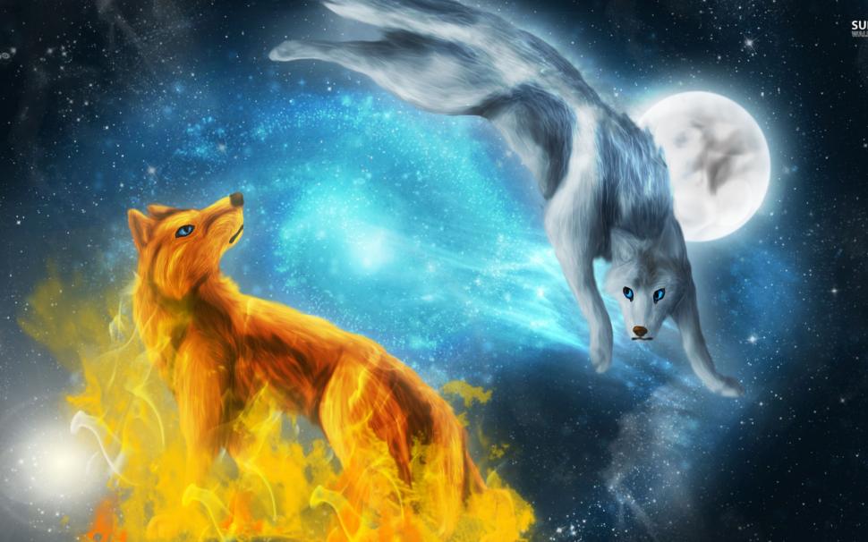 Fire And Ice Wolves Wallpaper Wallpaper,photo Hd Wallpaper,1920x1080 - Sun And Moon Wolf - HD Wallpaper 