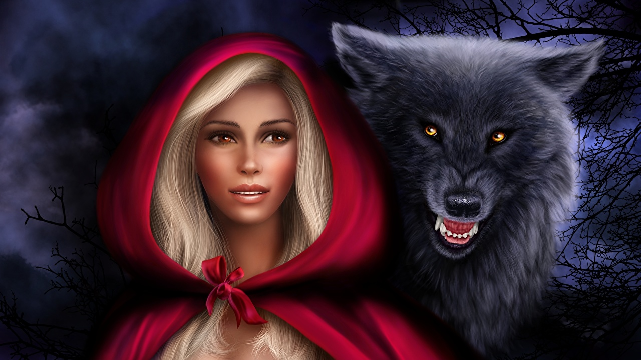 Black Wolf And Red Riding Hood - HD Wallpaper 