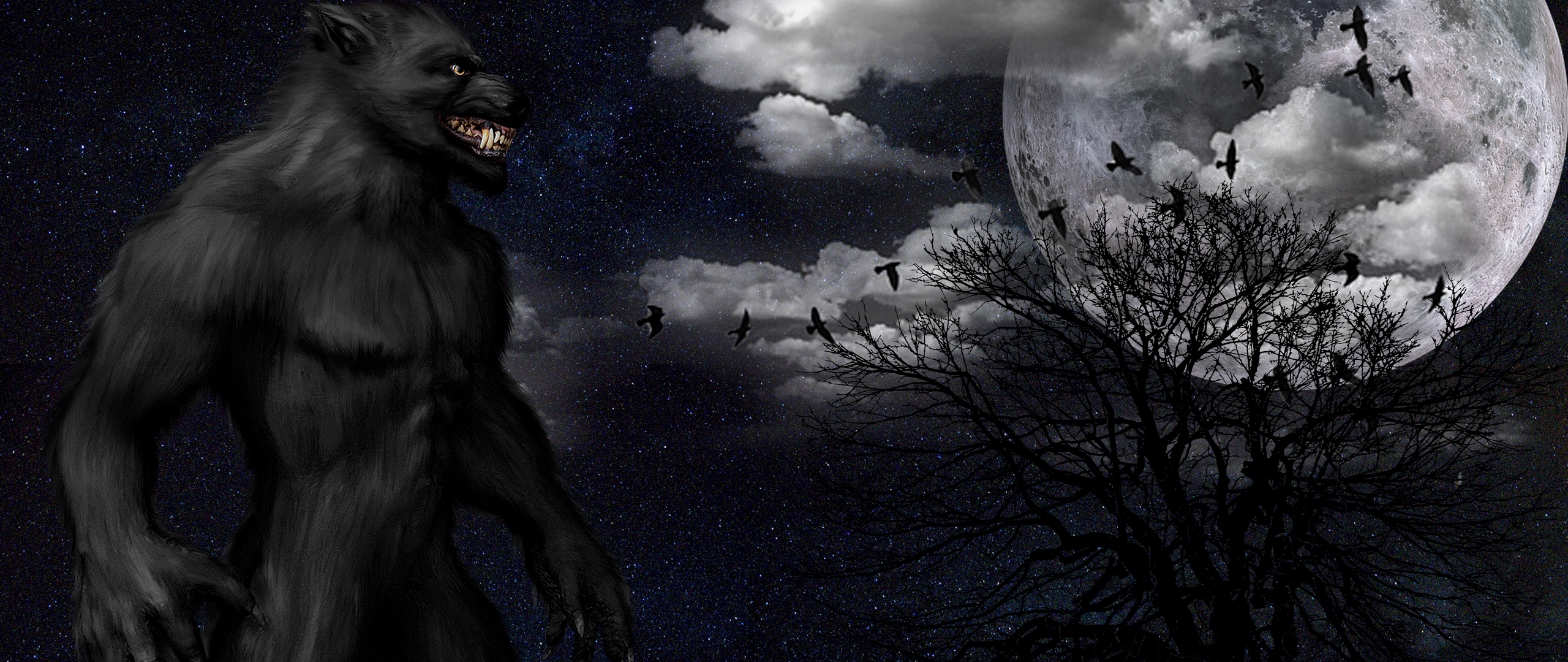 Wallpaper Werewolf, Monster, Grin, Starry Sky, Full - Lunar Effect - HD Wallpaper 