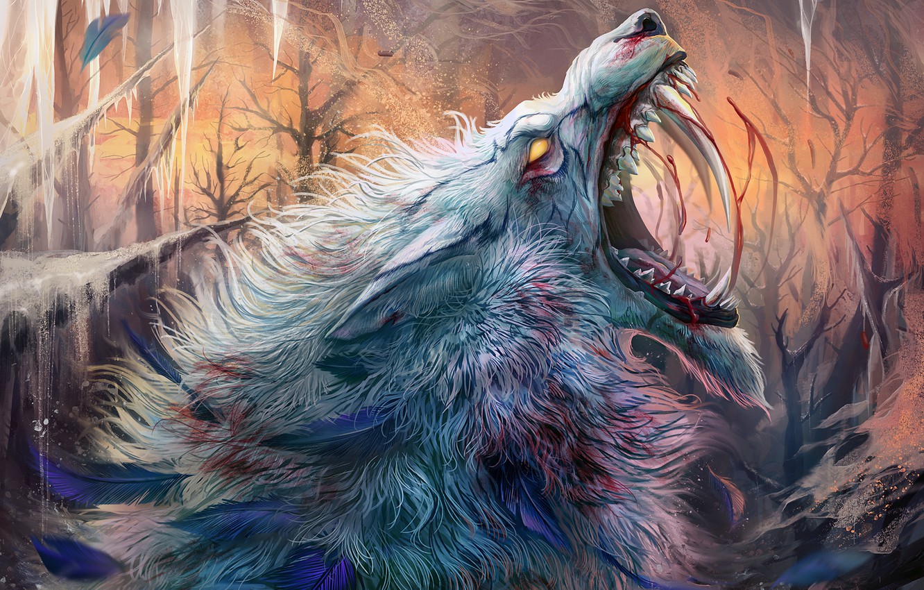 Photo Wallpaper Cold, Wolf, Ice, Wool, Mouth, Fangs, - Howling Dawn - HD Wallpaper 