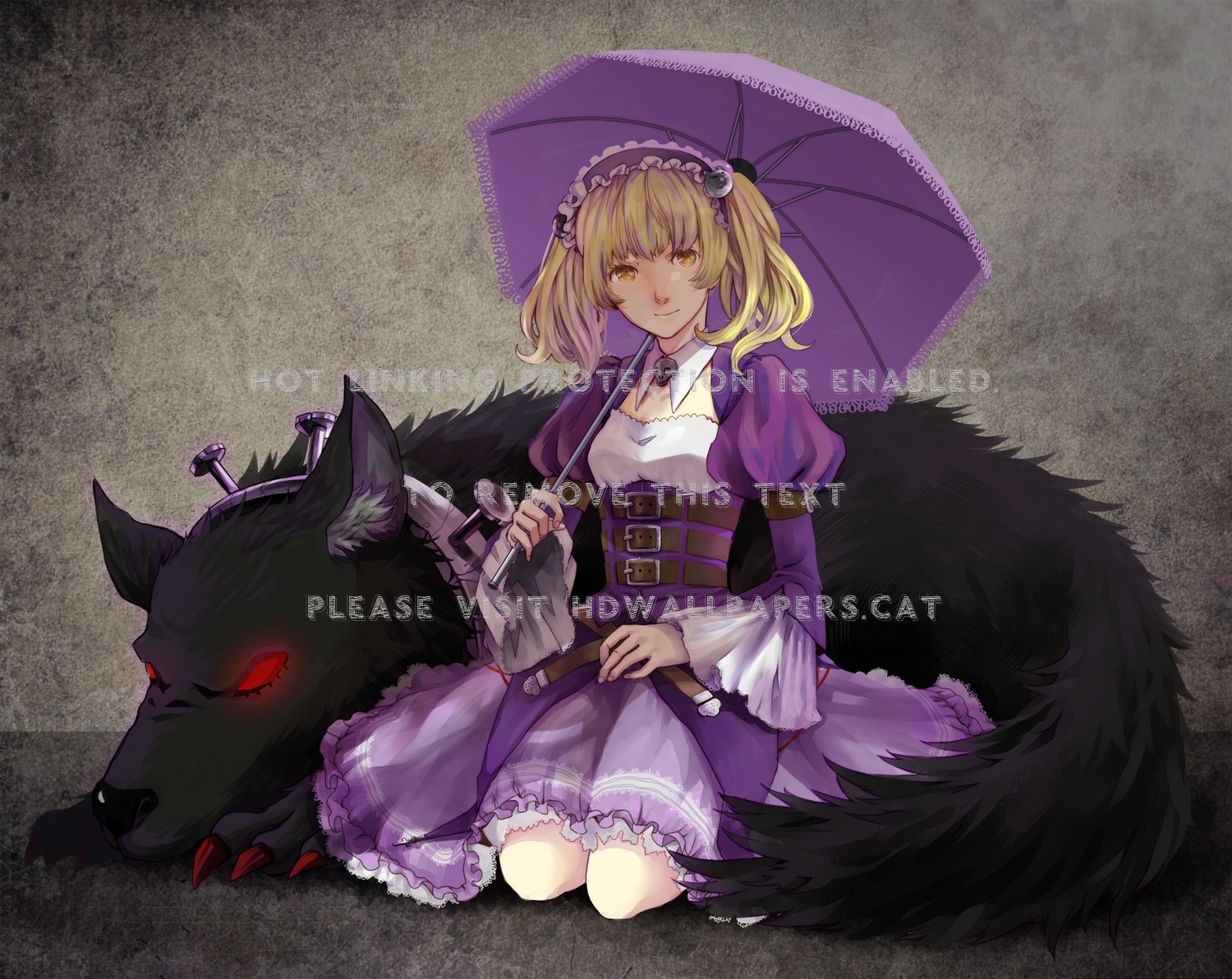 Sheri Pink Anime Cistron Animal Purple Wolf - Anime Black Wolf With Girl - HD Wallpaper 