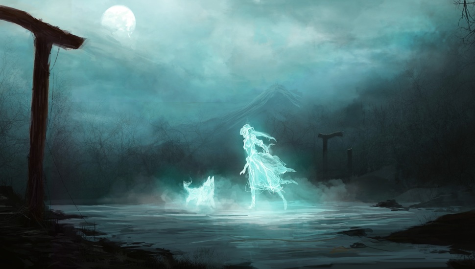 Ghost, Girl, Fiction, Art, Wolf, Night, Spirit, The - Ghost Background - HD Wallpaper 
