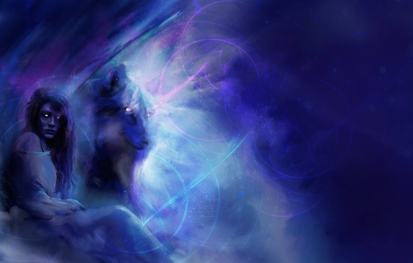 Photo Wallpaper Eyes, Girl, Background, Wolf - Wallpaper - HD Wallpaper 