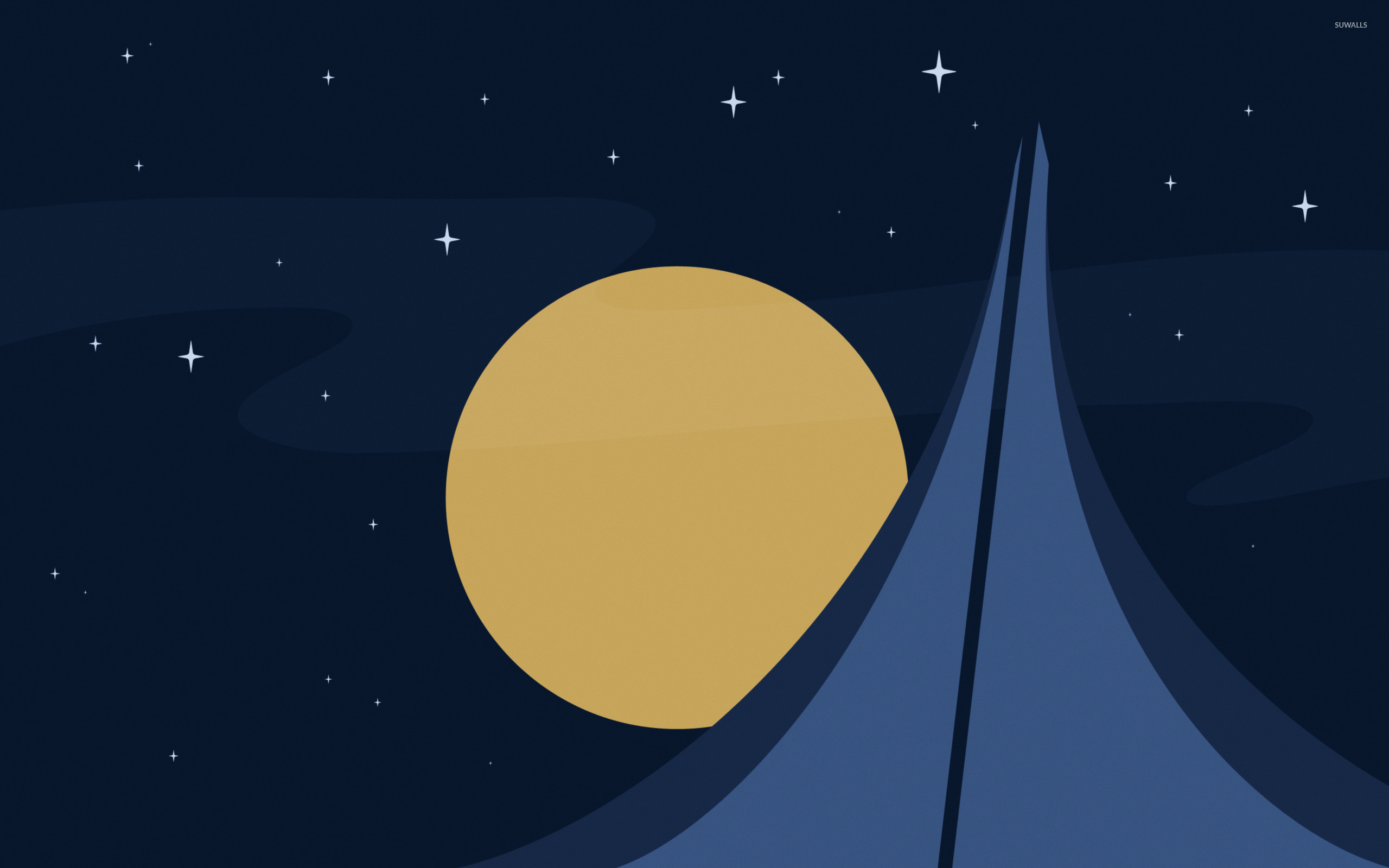 Vector Mountain And Moon - HD Wallpaper 