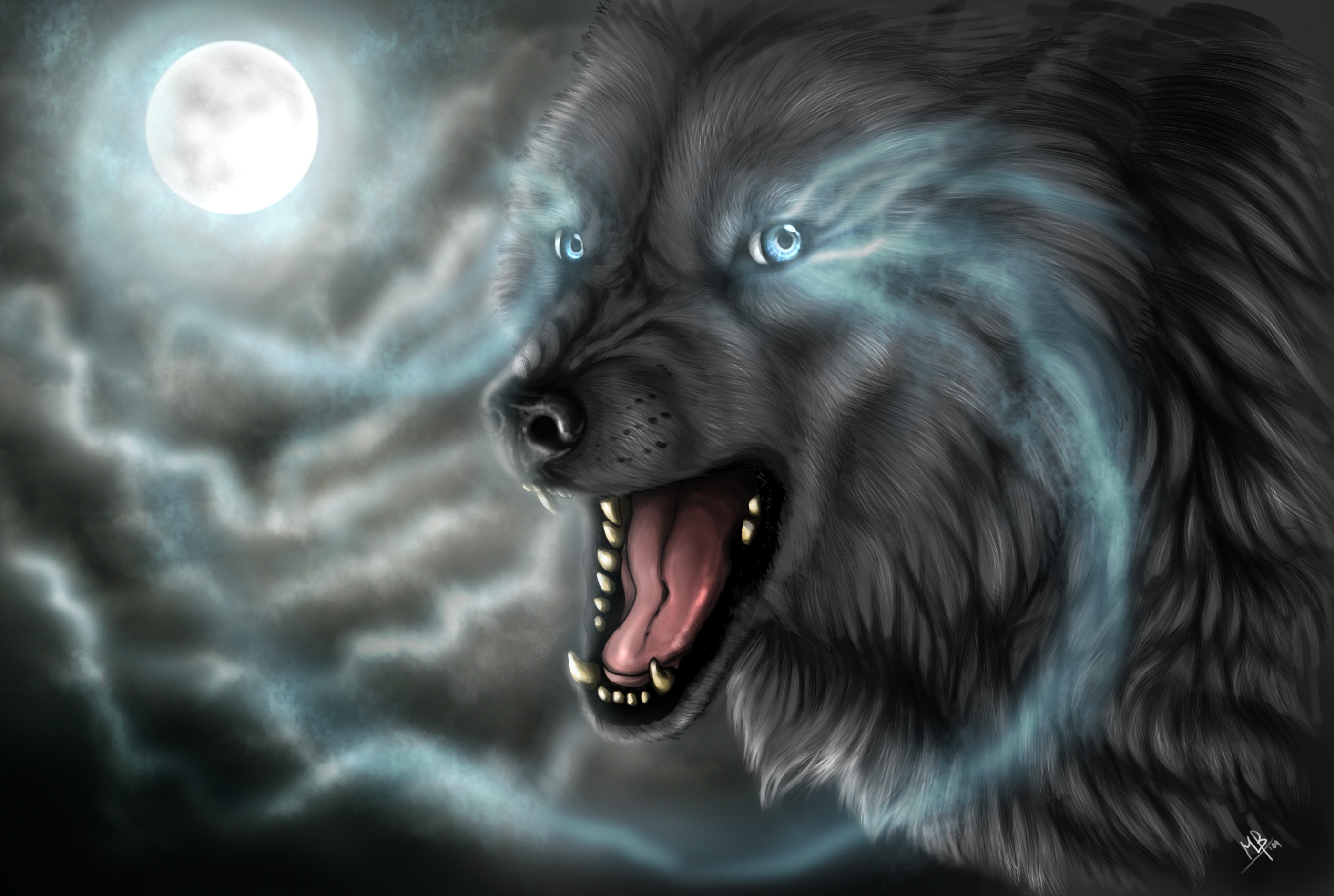 Wolf Full Moon Wallpaper - Dark Wolf - HD Wallpaper 