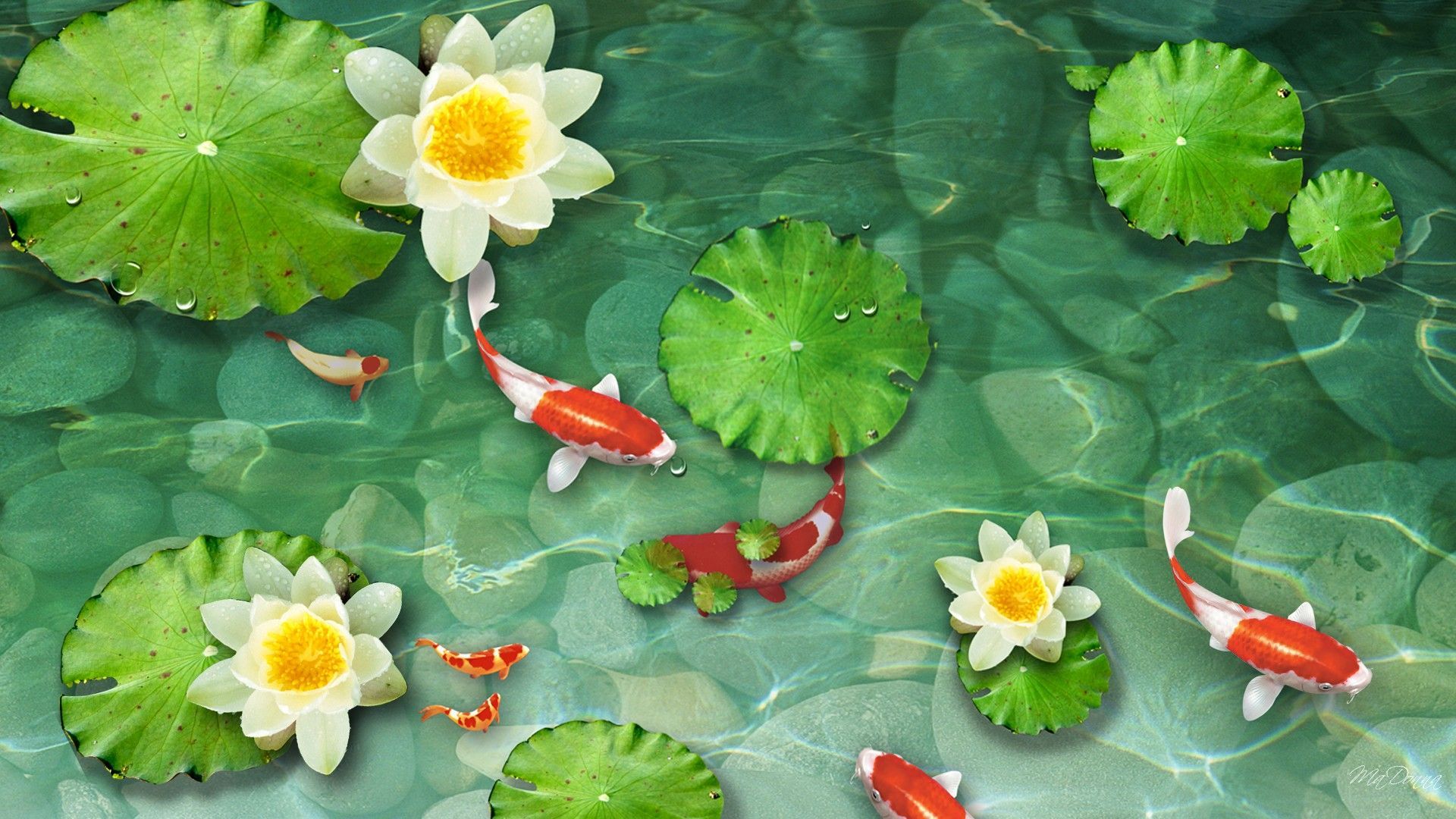 Koi Fish Water Background - HD Wallpaper 