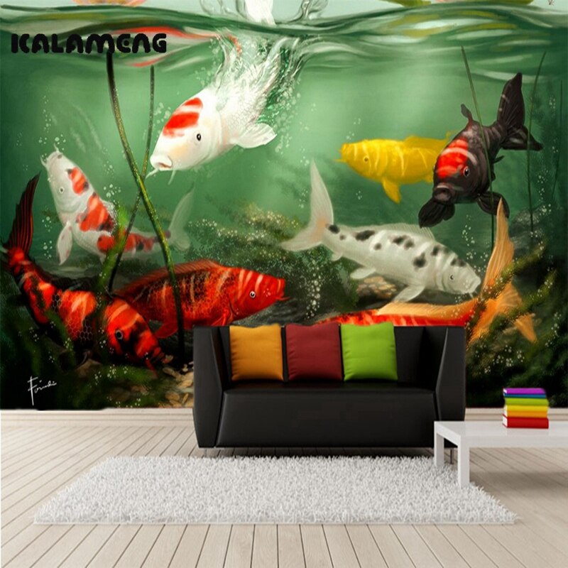 Kalameng Custom 3d Wallpaper Design Koi Goldfish Photo - Koi Fish Bedroom Mural - HD Wallpaper 