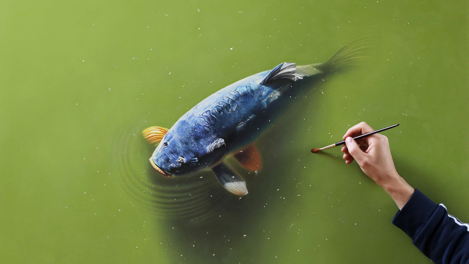 1920x1080, Koi Pond 3d Live Wallpaper Elegant Fish - Painting 3d Top View - HD Wallpaper 