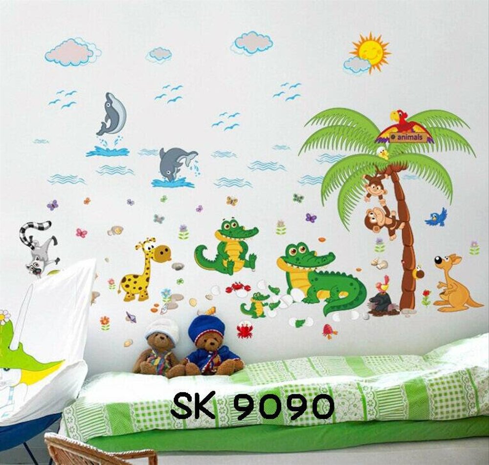 Wall Sticker Kebun Binatang Buaya Pohon Kelapa Stiker Wall Sticker Kebun Binatang Buaya Pohon Kelapa Stiker