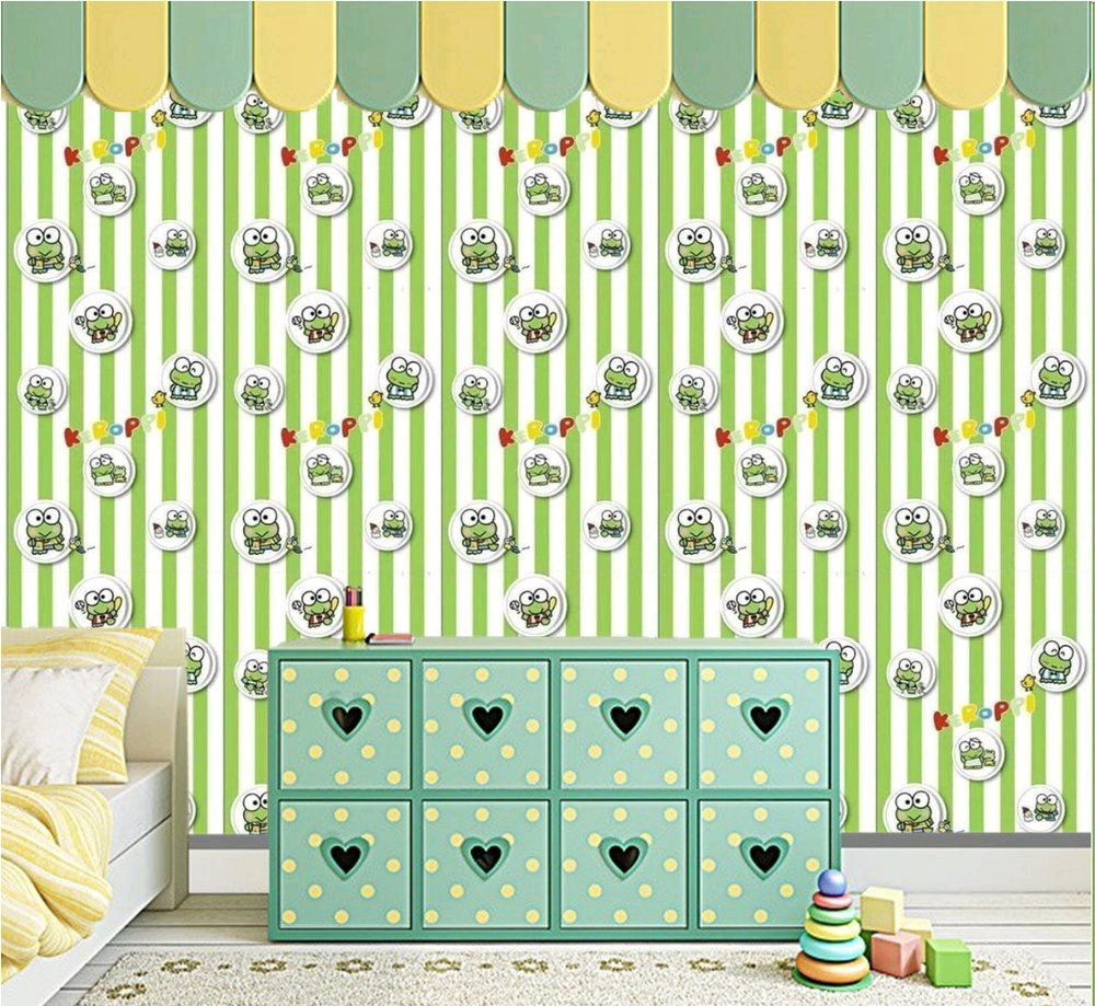 Wallpaper Sticker Dinding Motif Keropi Salur Hijau-sticker - Stiker Dinding Kamar Keroppi - HD Wallpaper 