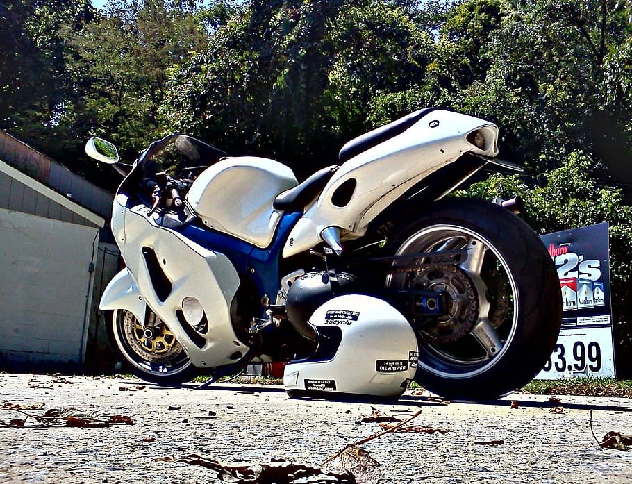 Suzuki, Motorcycle, Hayabusa, White, Blue, Fast, Ride, - HD Wallpaper 