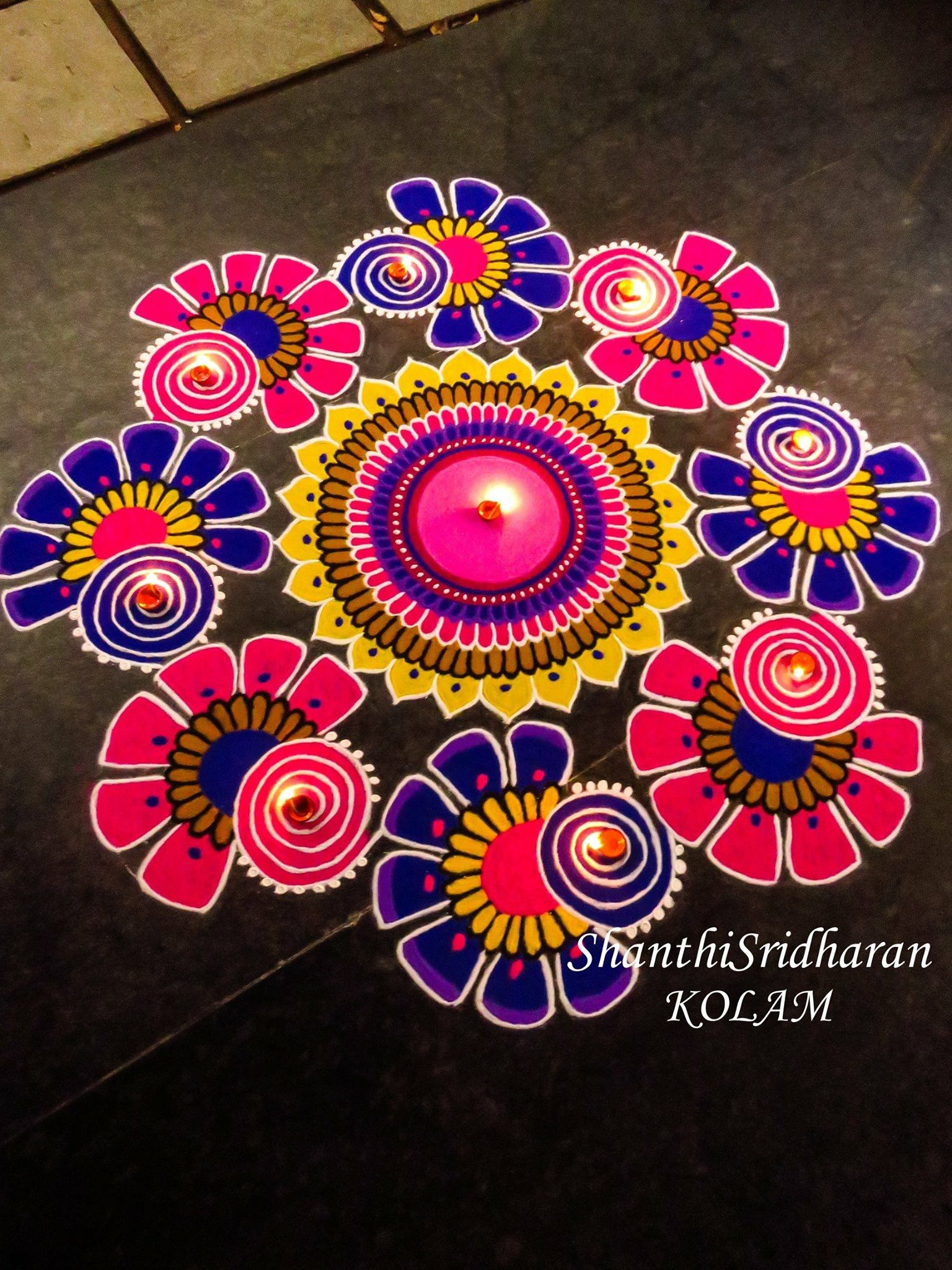Kolam Mandala Circle Round Drawing Art Pink Purple - Rangoli New Year Kolam - HD Wallpaper 