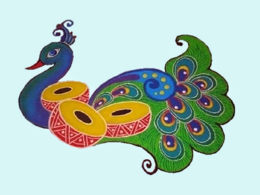 Peacock Rangoli Design Lovely Pictures Collection - HD Wallpaper 
