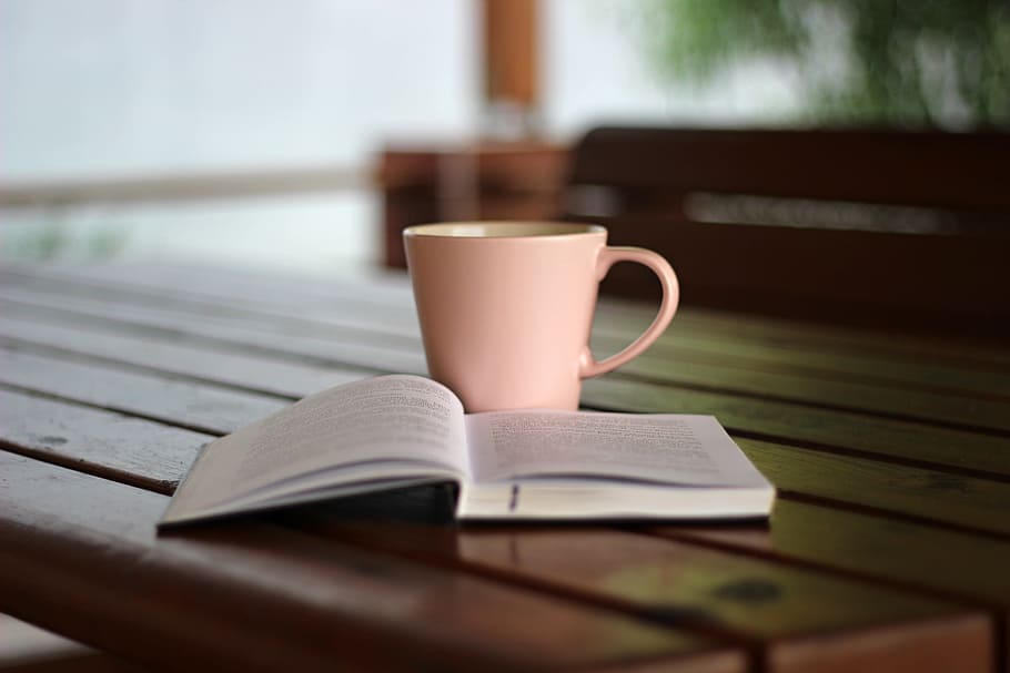 Close-up Photo Of White Labeled Book Open Beside Pink - Morning Coffee Book - HD Wallpaper 