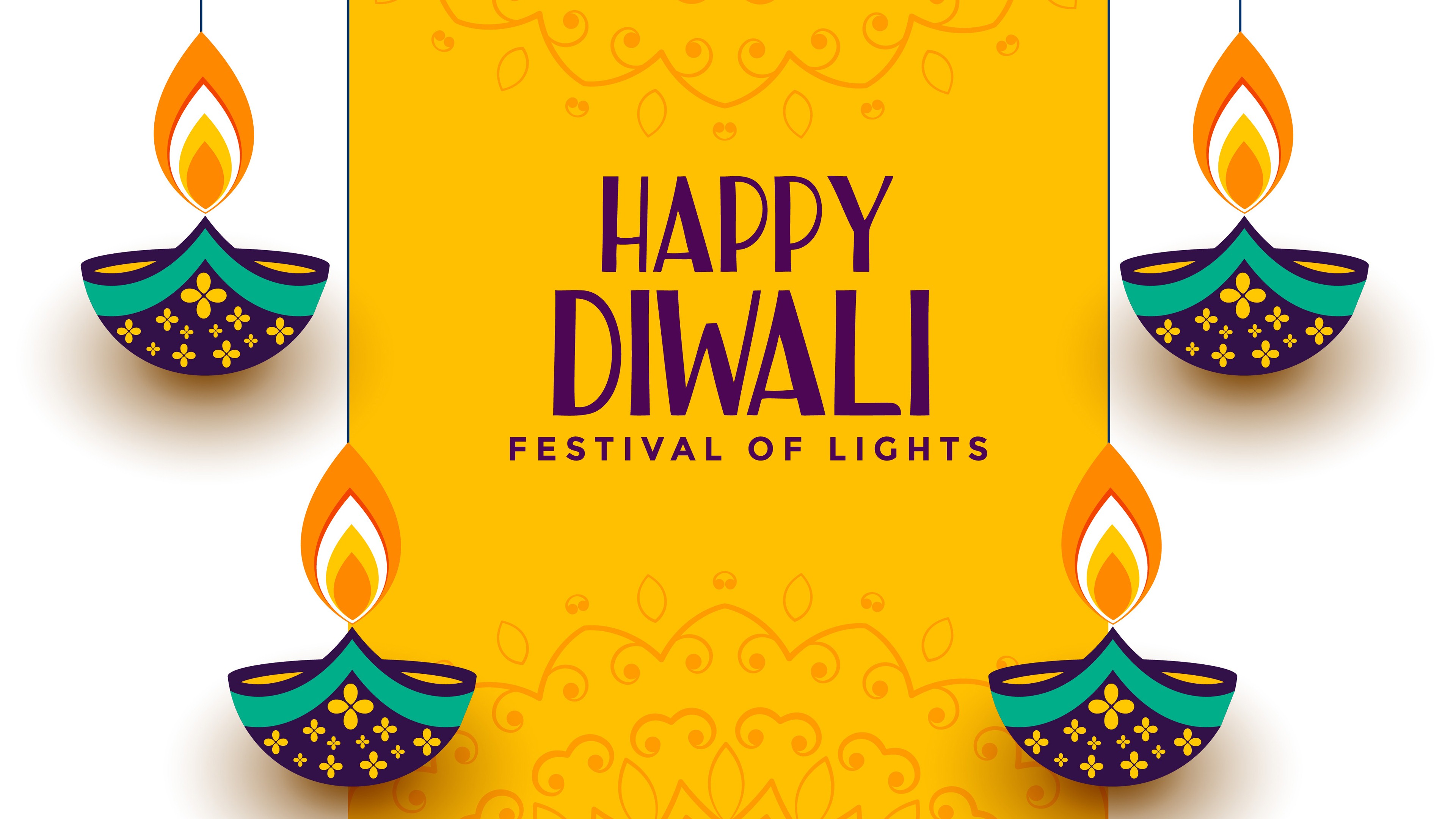 Festival Of Lights Diwali 2019 Yellow Background 4k - Diwali Festival Of Lights 2019 - HD Wallpaper 