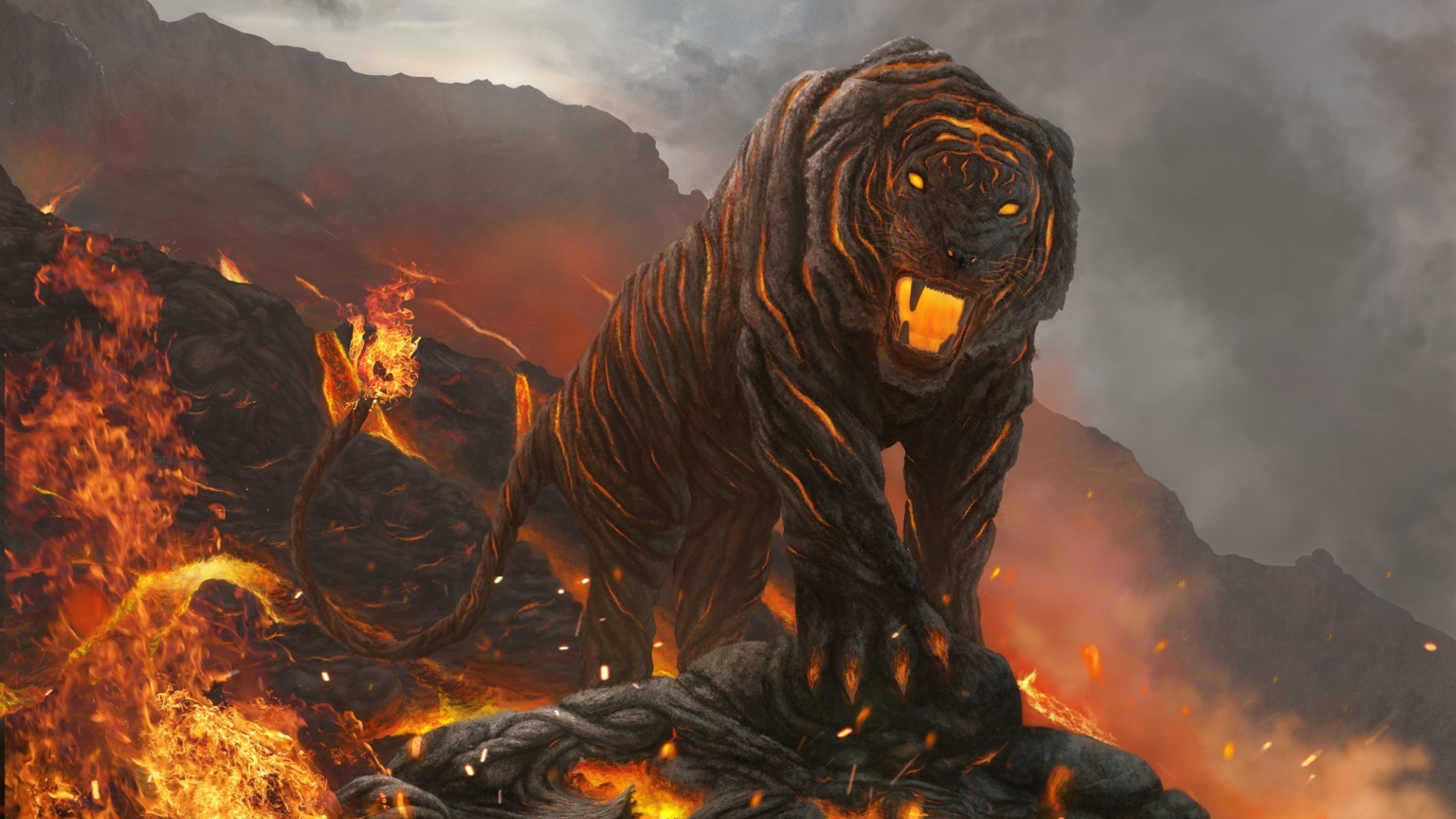 Magical Animals Flame Smoke Danger One Ash - Best Tiger Background - HD Wallpaper 