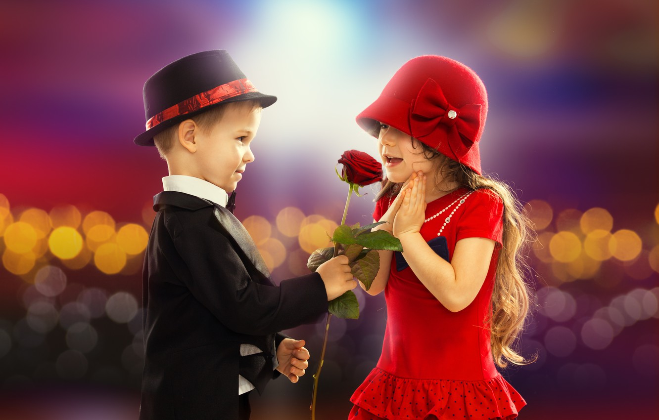 Photo Wallpaper Love, Childhood, Romance, Rose, Child, - Boy Proposing A Girl With Red Rose - HD Wallpaper 