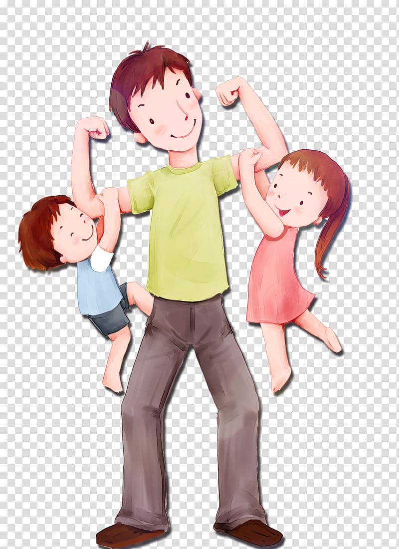 Man Carrying Children Illustration, Father S Day Love - Father And Child Clipart - HD Wallpaper 