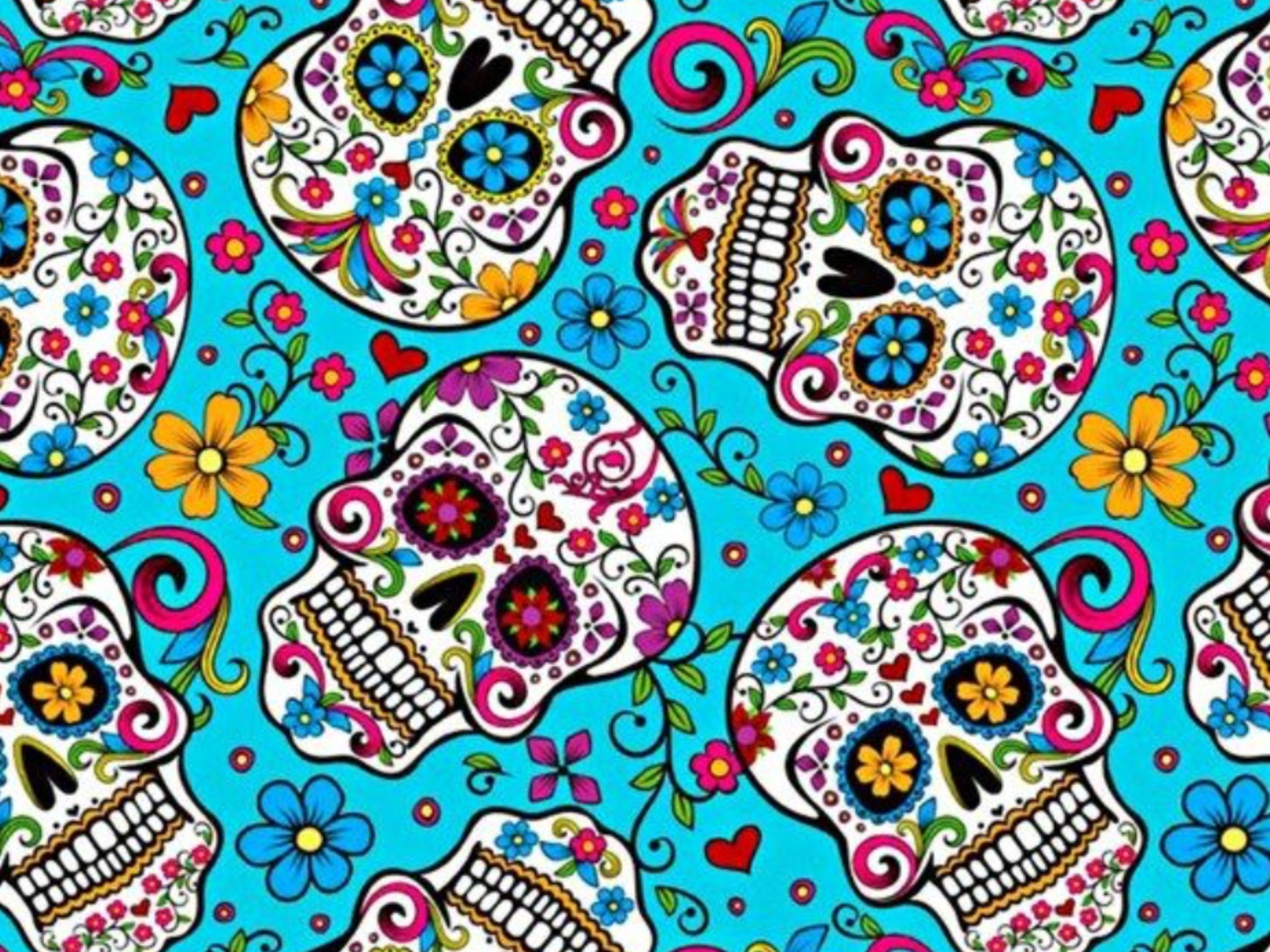 2048x1536, One Yard Of Cotton Fabric Turquoise With - Mexican Sugar Skull Background - HD Wallpaper 
