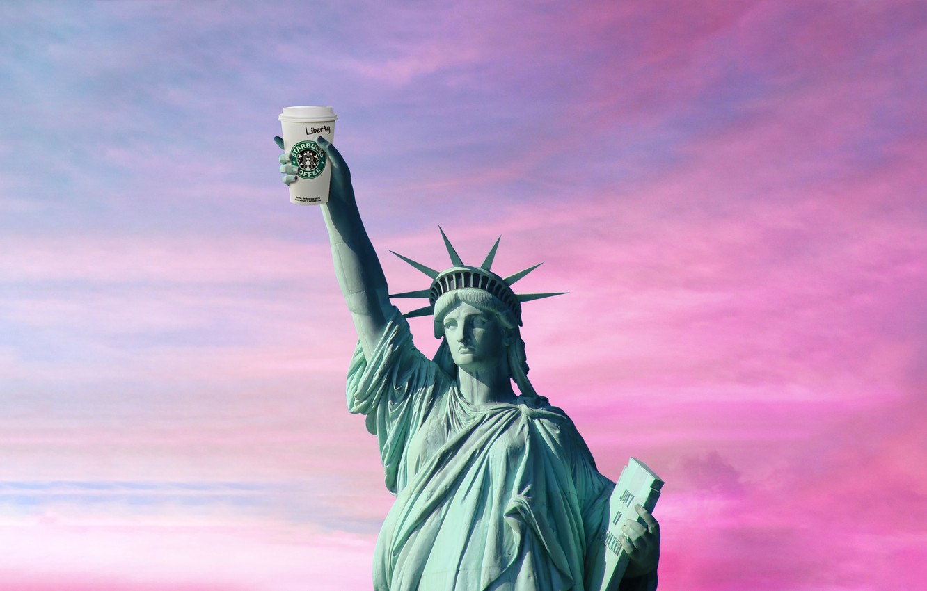 Photo Wallpaper Coffee, Statue, Usa, The Statue Of - Statue Of Liberty - HD Wallpaper 