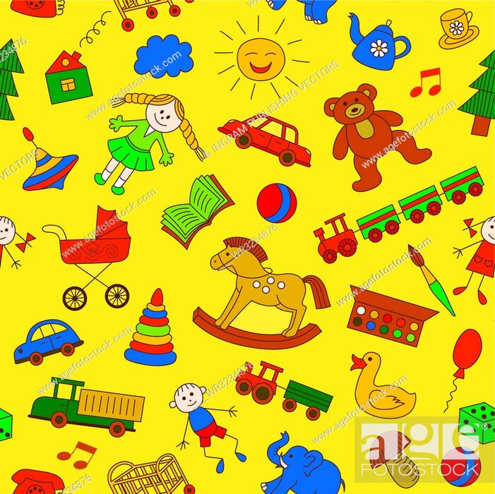 Colorful Seamless Pattern, Childish Doodles - Детские Каракули Фон - HD Wallpaper 