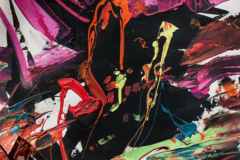 Black, Red, Pink, And Orange Abstract Painting, Art - HD Wallpaper 
