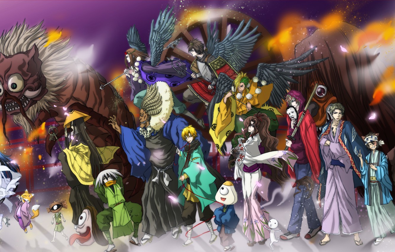 Photo Wallpaper Demon, Fire, Flame, Sword, Game, Weapon, - Nurarihyon No Mago Hyakki Yako - HD Wallpaper 