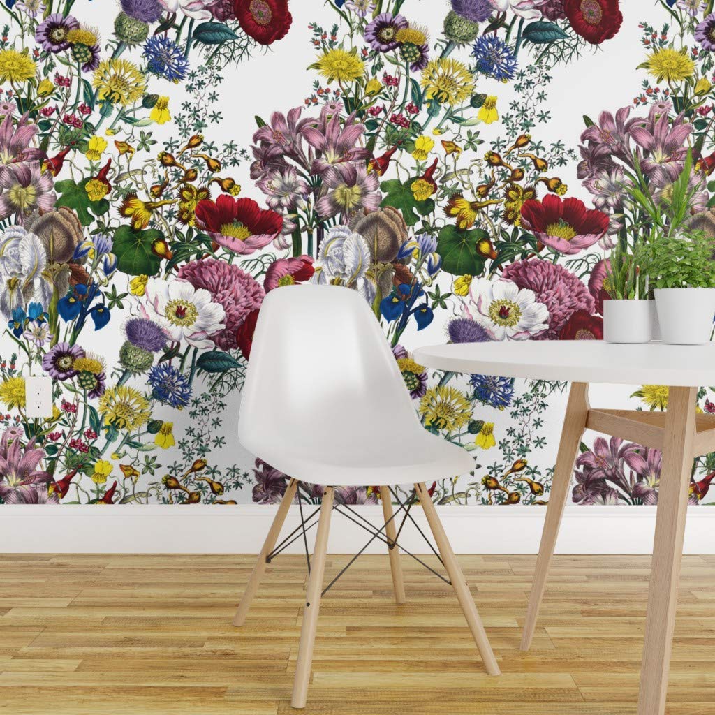 Spoonflower Pre Pasted Removable Wallpaper, Flowers - Mid Century Modern Peel And Stick - HD Wallpaper 