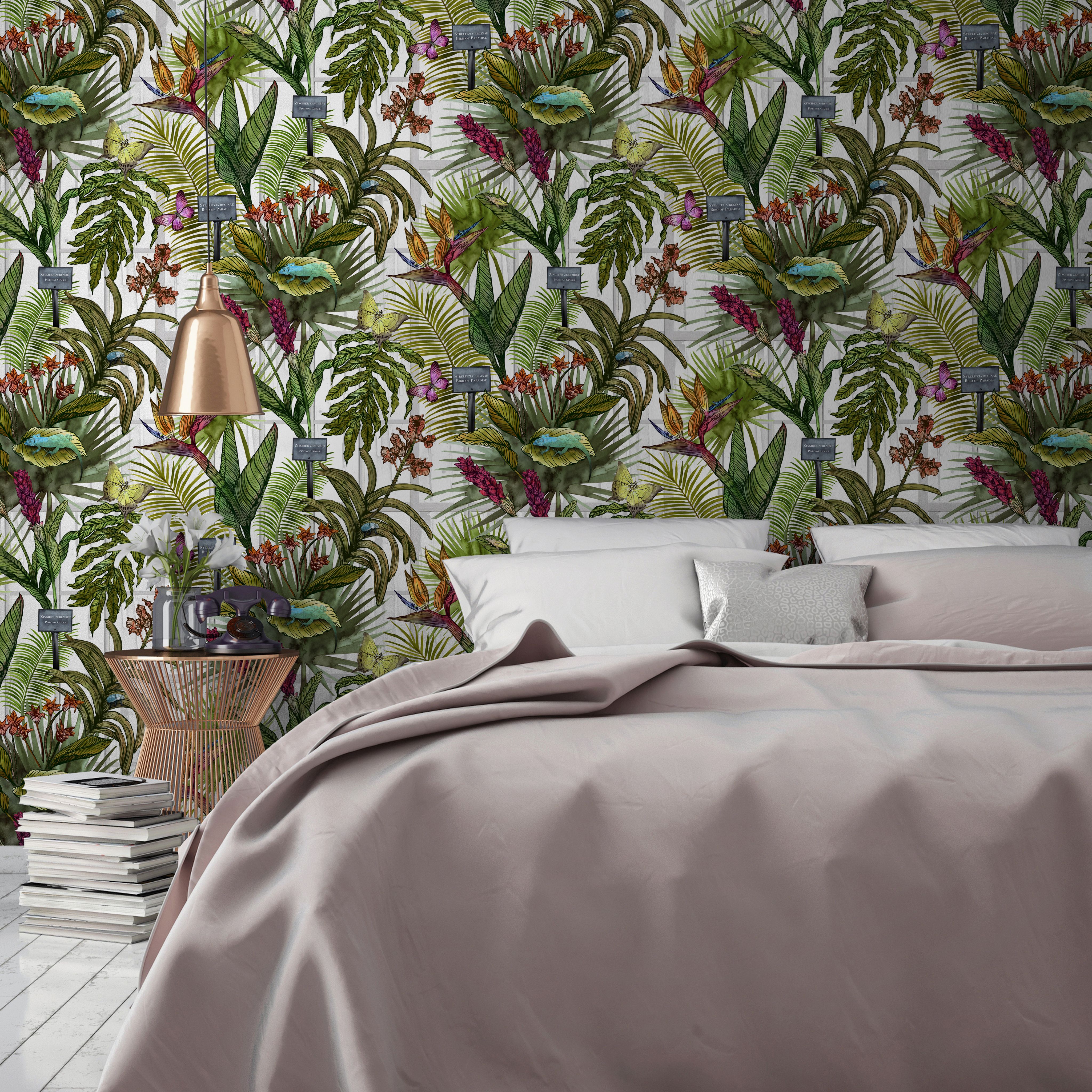 Botanic Wall Paper Bedroom - HD Wallpaper 