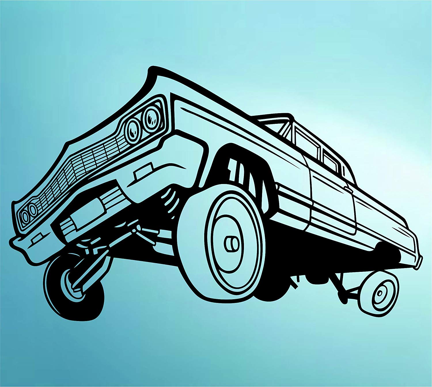 Lowrider Car With Hydraulics Decal Sticker Wall Mural - Easy Lowrider Car Drawings - HD Wallpaper 