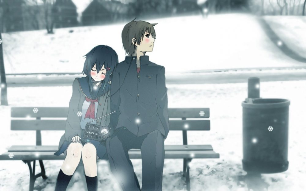 Anime Couple Winter Cold - HD Wallpaper 