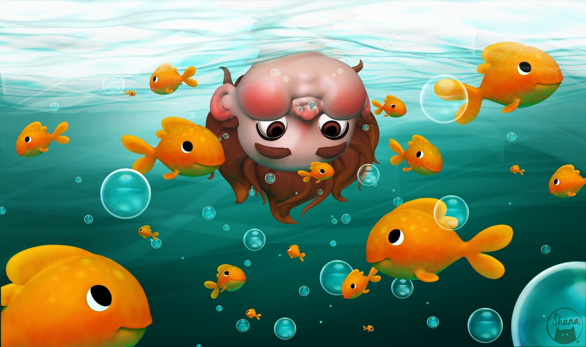 Underwater Boy Illustration - HD Wallpaper 