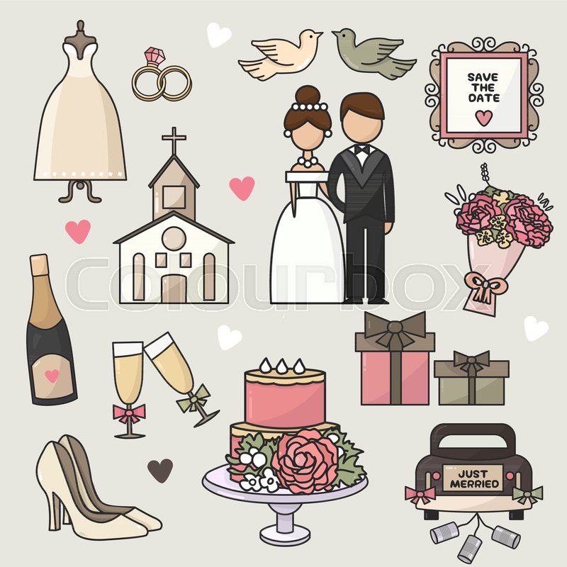 Cartoon Wedding Symbols - HD Wallpaper 
