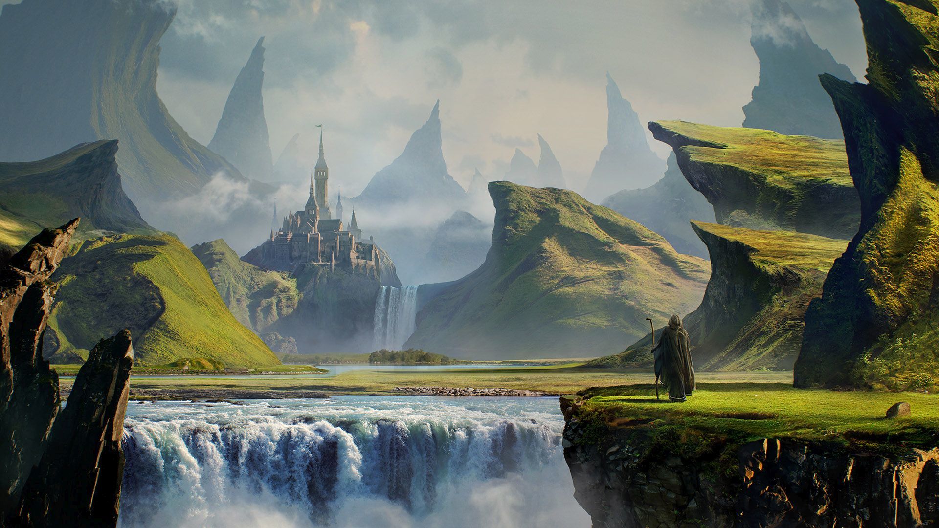 Traveler Looking At The Castle In The Distance - Castle In The Distance - HD Wallpaper 