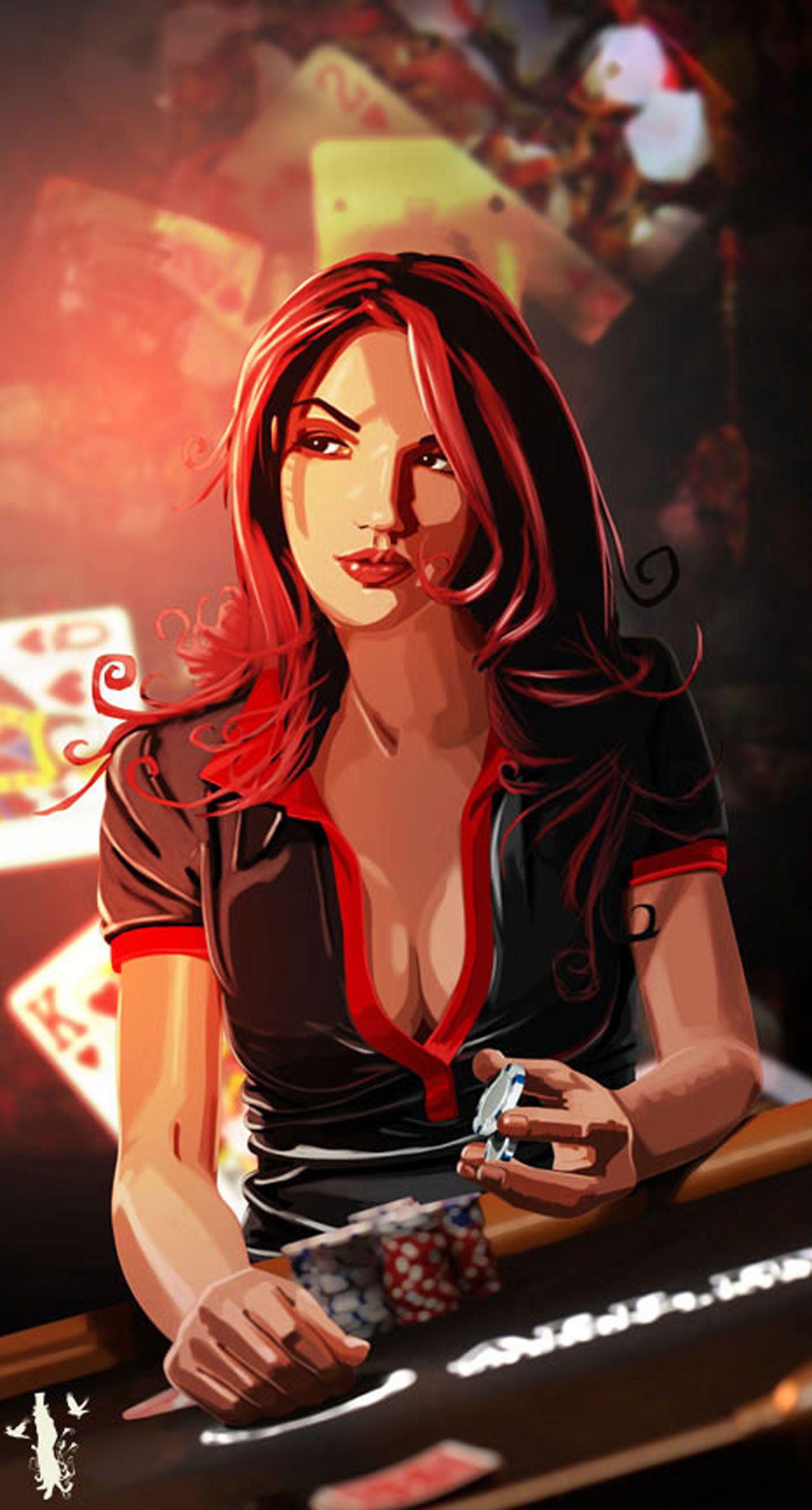 Female Poker Player Drawing - HD Wallpaper 