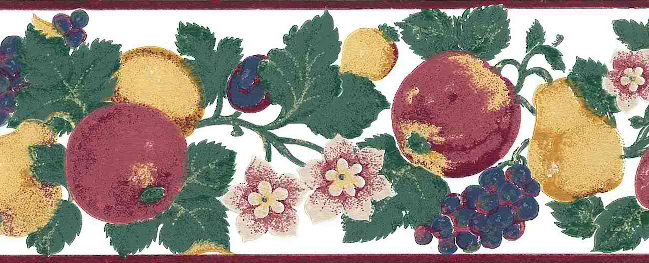 Multicolor Fruit Floral Vintage Wallpaper Border, Anemones, - Needlework - HD Wallpaper 