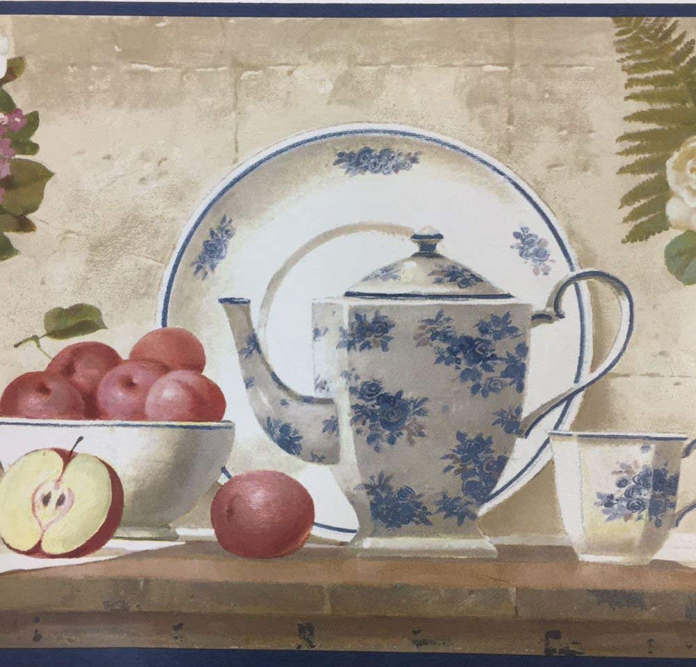 Wallpaper Border With Vintage China, Fruit And Flowers - Still Life Photography - HD Wallpaper 