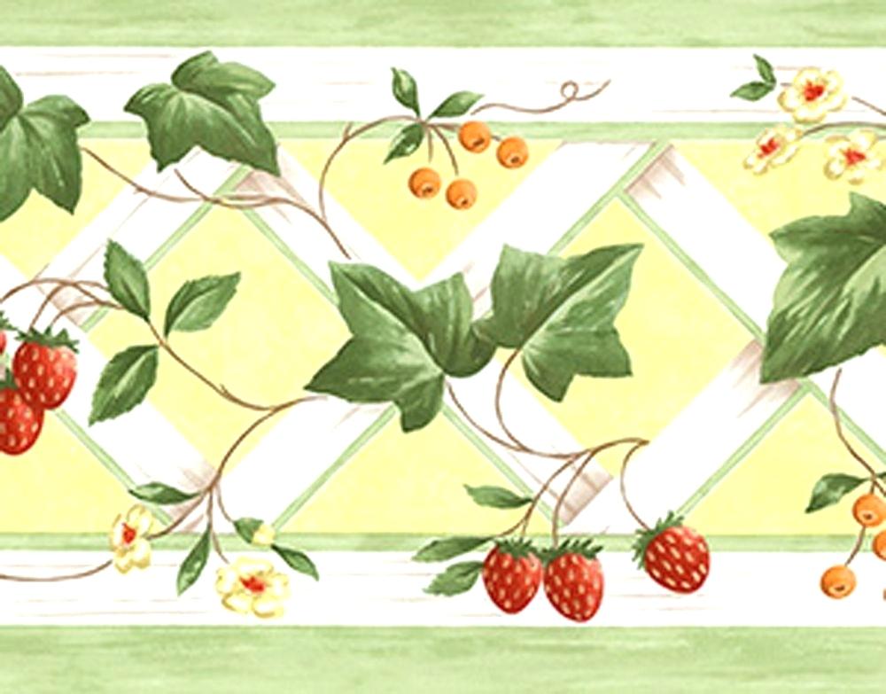Yellow Wallpaper Border Green Ivy Lattice Trellis Strawberry - Wallpaper - HD Wallpaper 