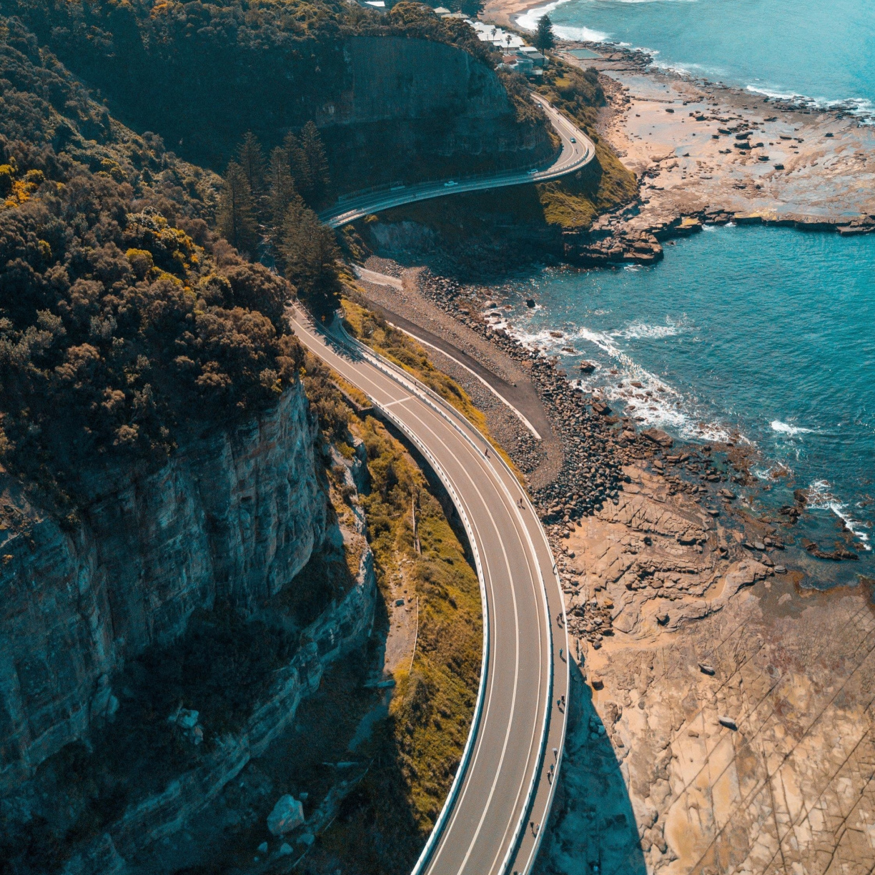 Sea Cliff Bridge, Aerial View, Highway, Wallpaper - Sea Cliff Bridge Wallpaper Hd - HD Wallpaper 