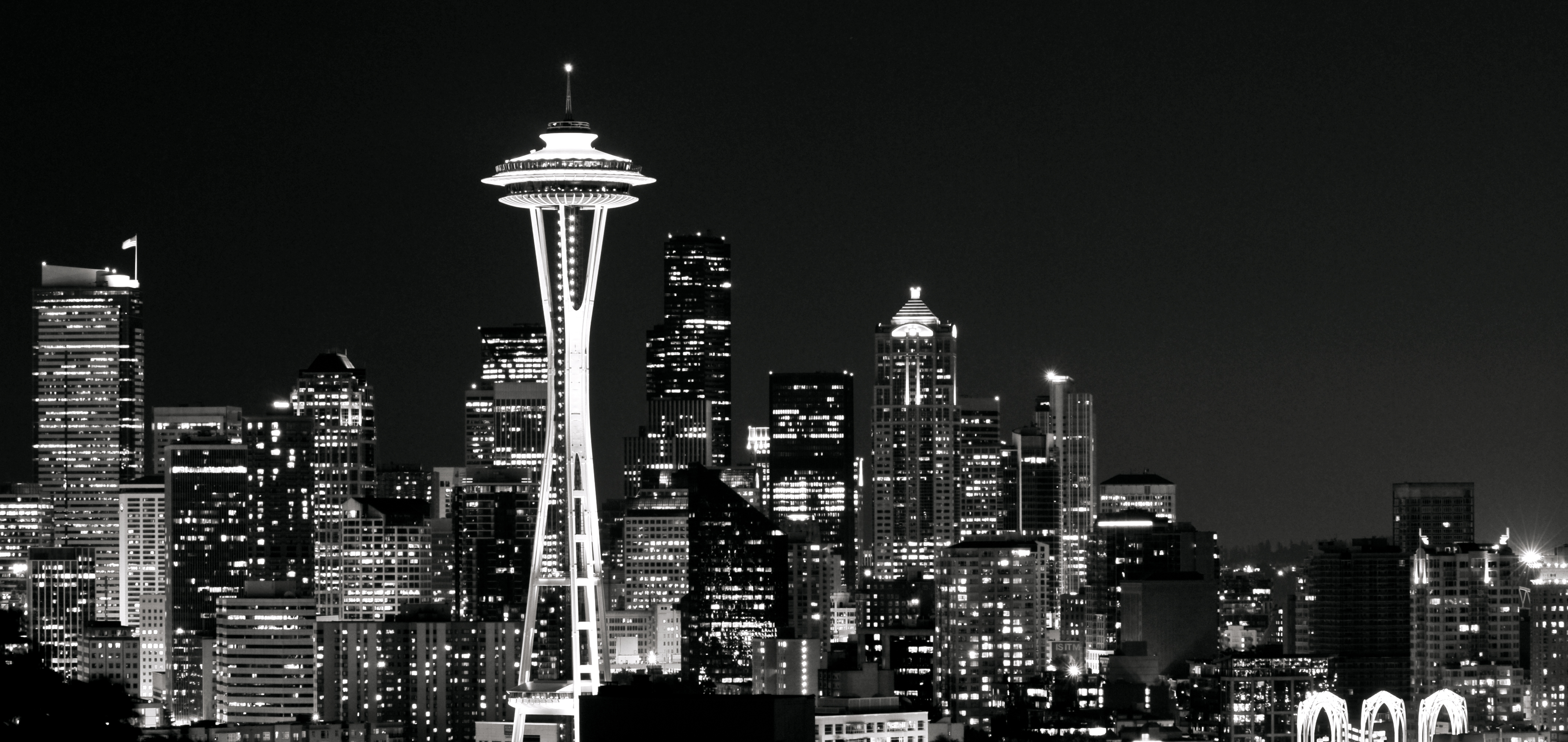 Seattle Skyline At Night - HD Wallpaper 