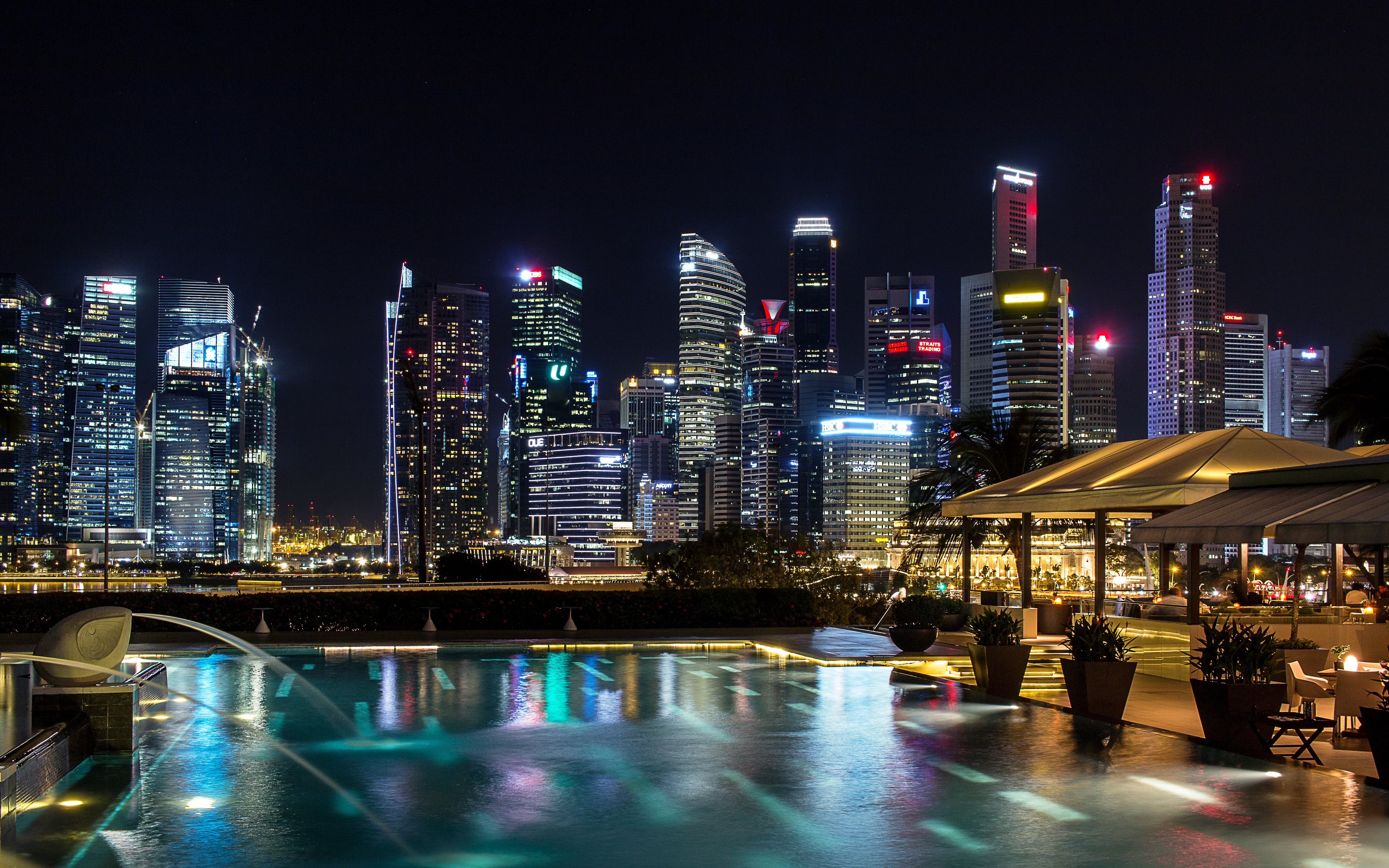 Wallpaper Singapore, Light Show, Night, Skyscrapers - Singapore Night Hd - HD Wallpaper 