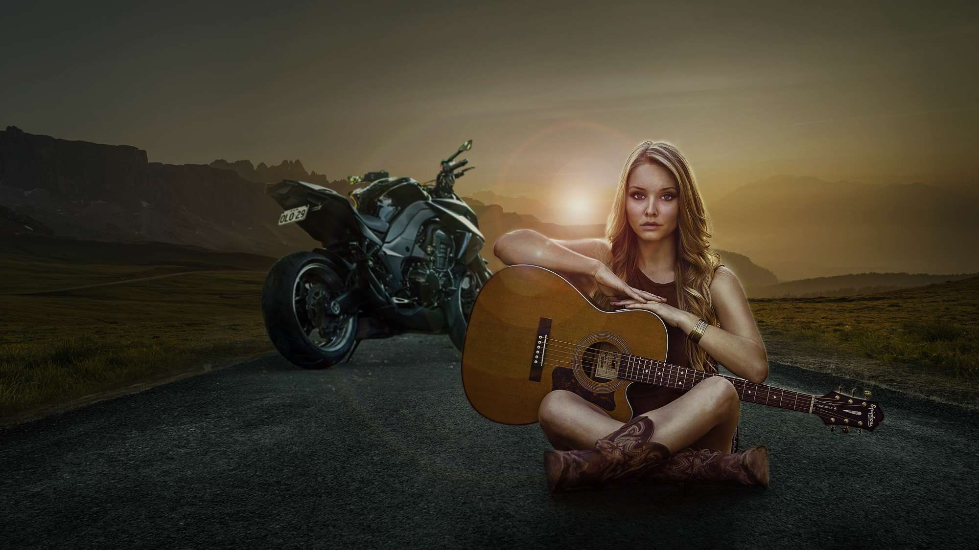 Guitar Bike Girl 2000x1125 Wallpaper teahub.io