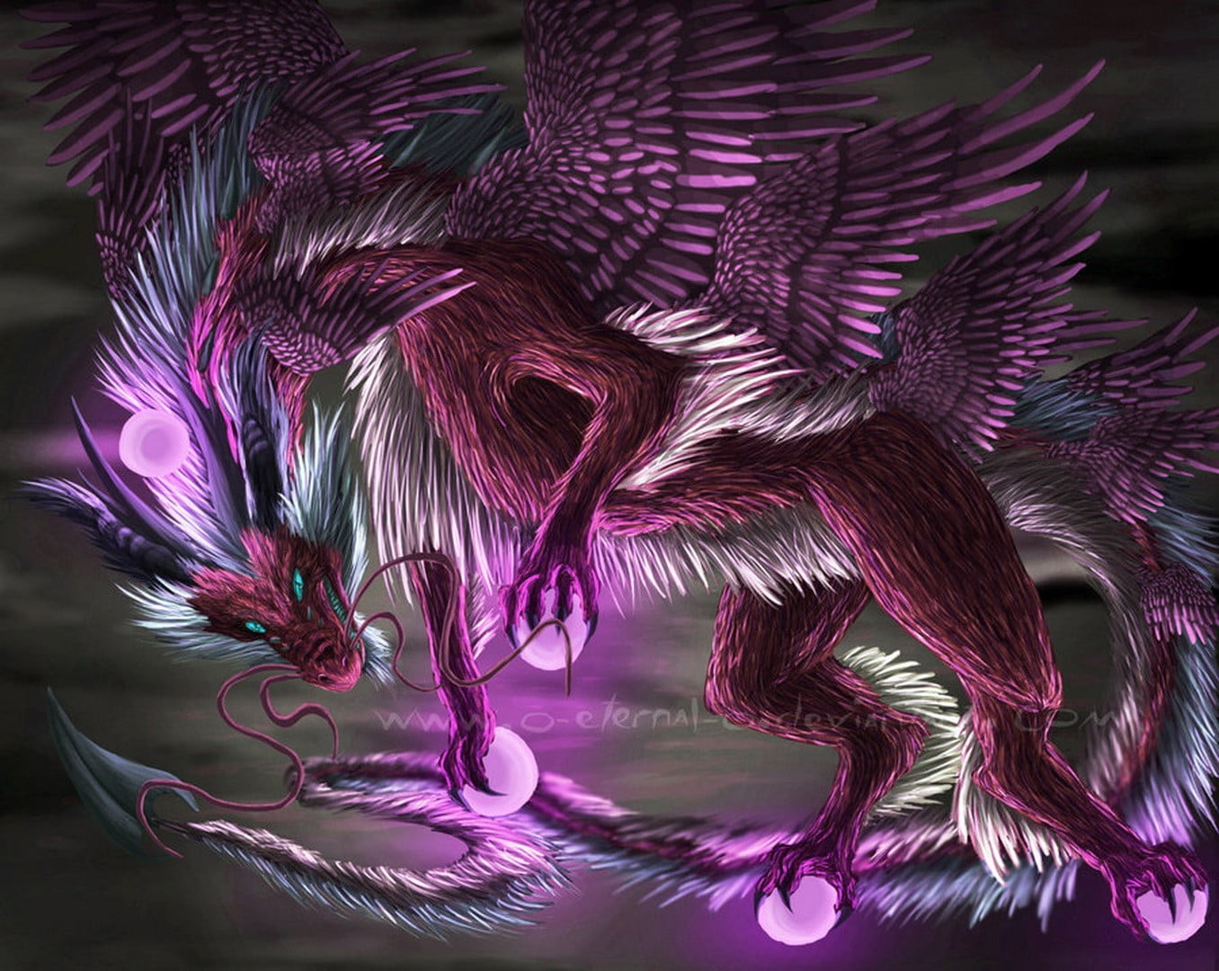 Purple And White Dragon - HD Wallpaper 