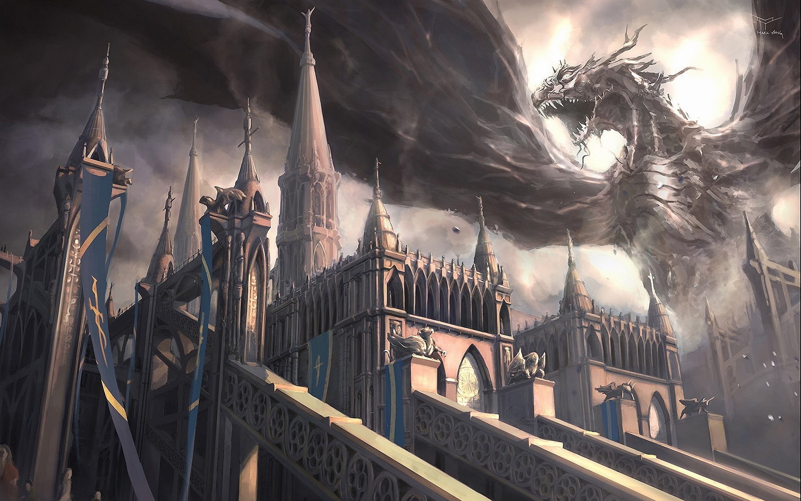 Castle Background With Dragon - HD Wallpaper 