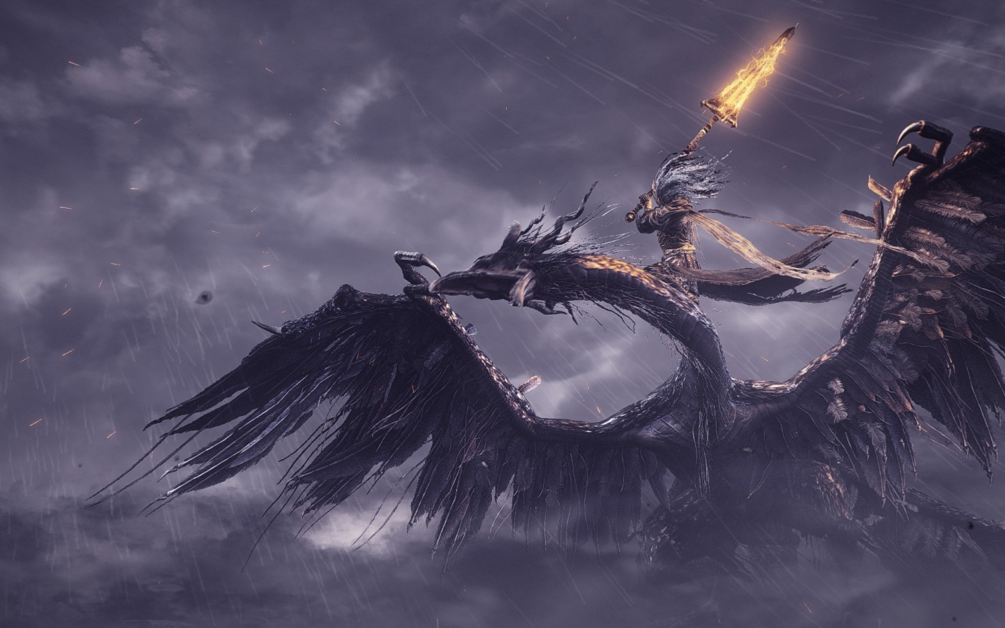 Dark Souls Iii, Dragon, Raining, Warrior, Big Sword - Dark Souls Dragon - HD Wallpaper 