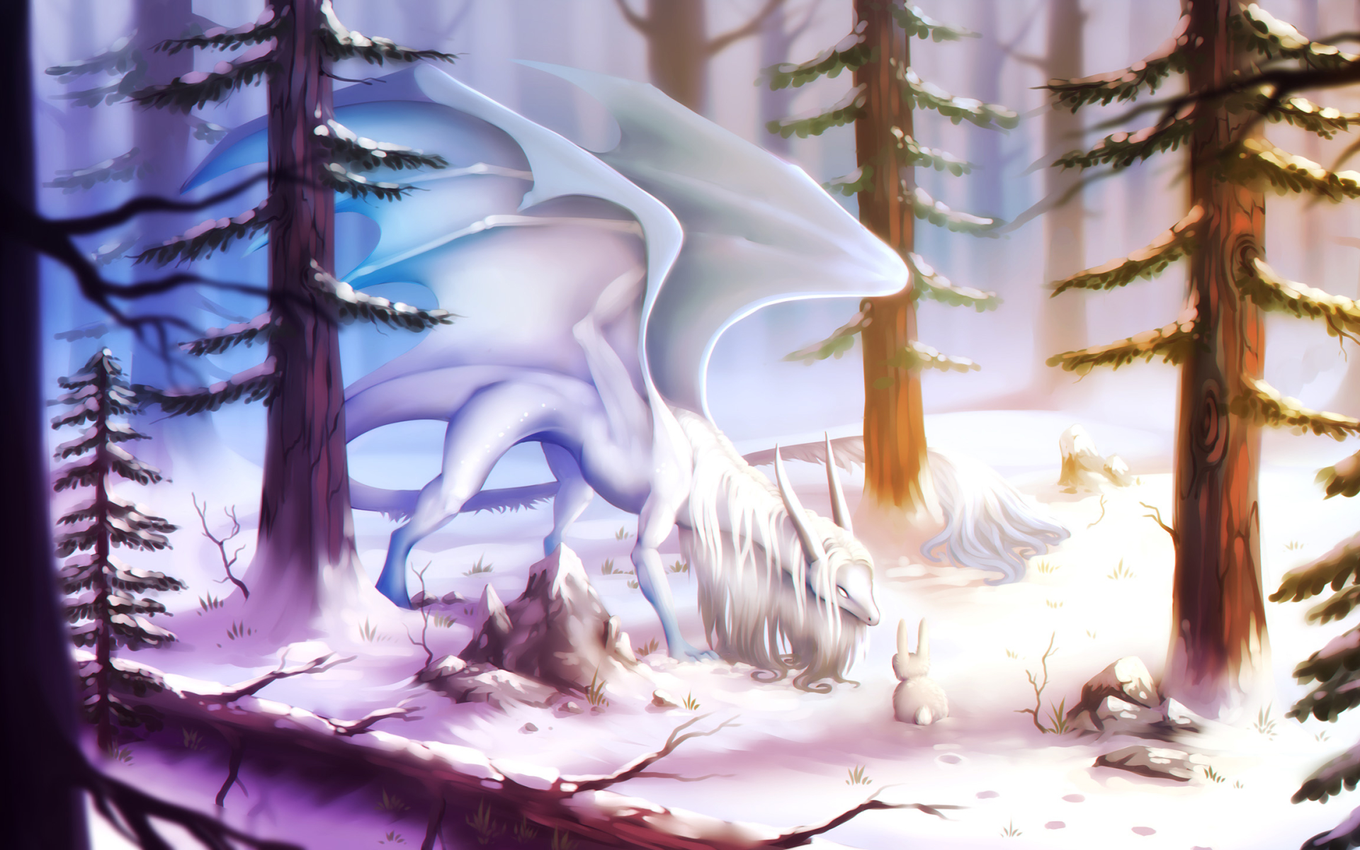 White Dragon, Winter, Fantastic Forest, Small Dragon, - Art Cute White Dragon - HD Wallpaper 