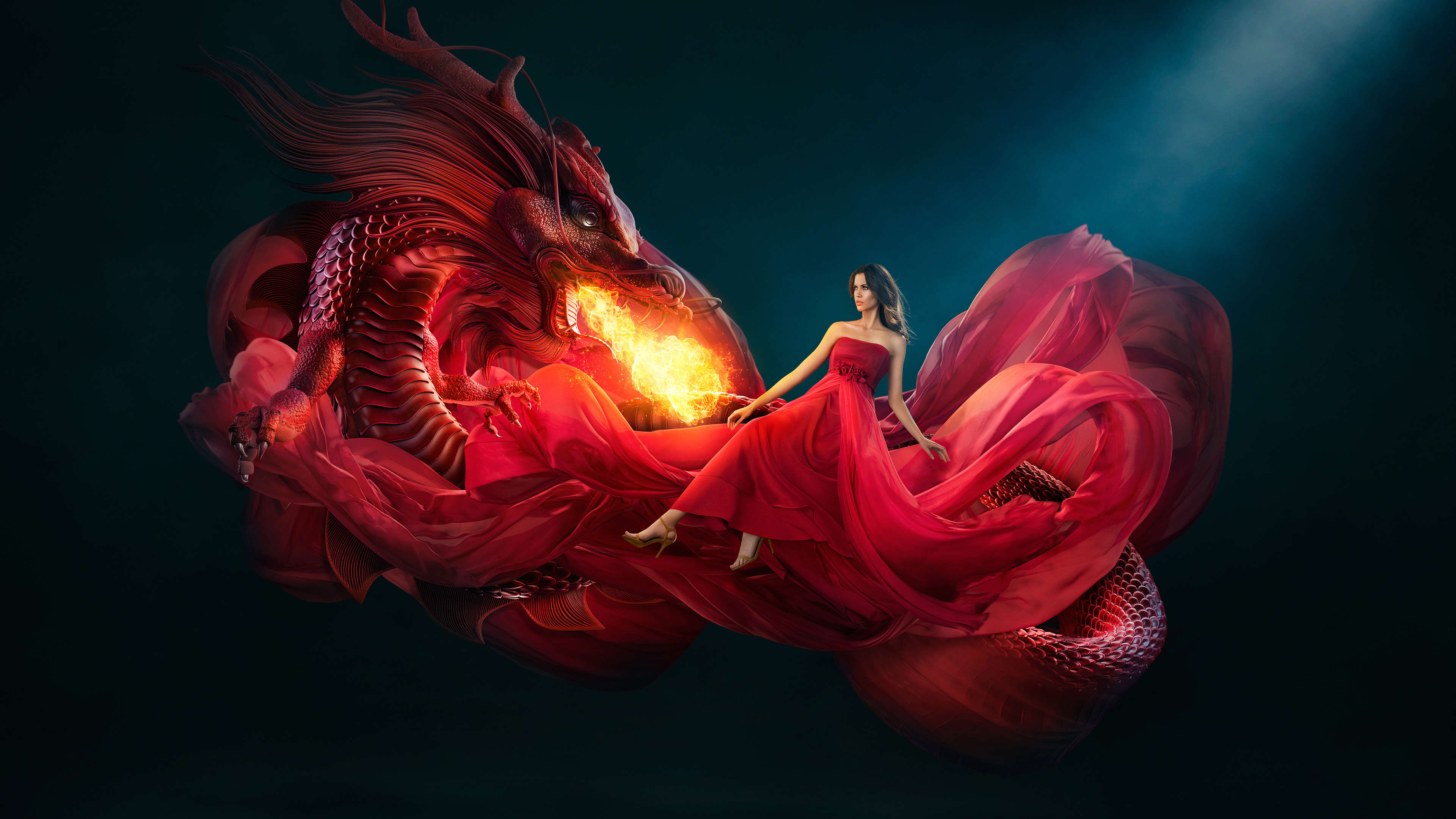 Beautiful Girl With Dragon Firing - Beautiful Girl With Dragon - 3840x2160  Wallpaper 