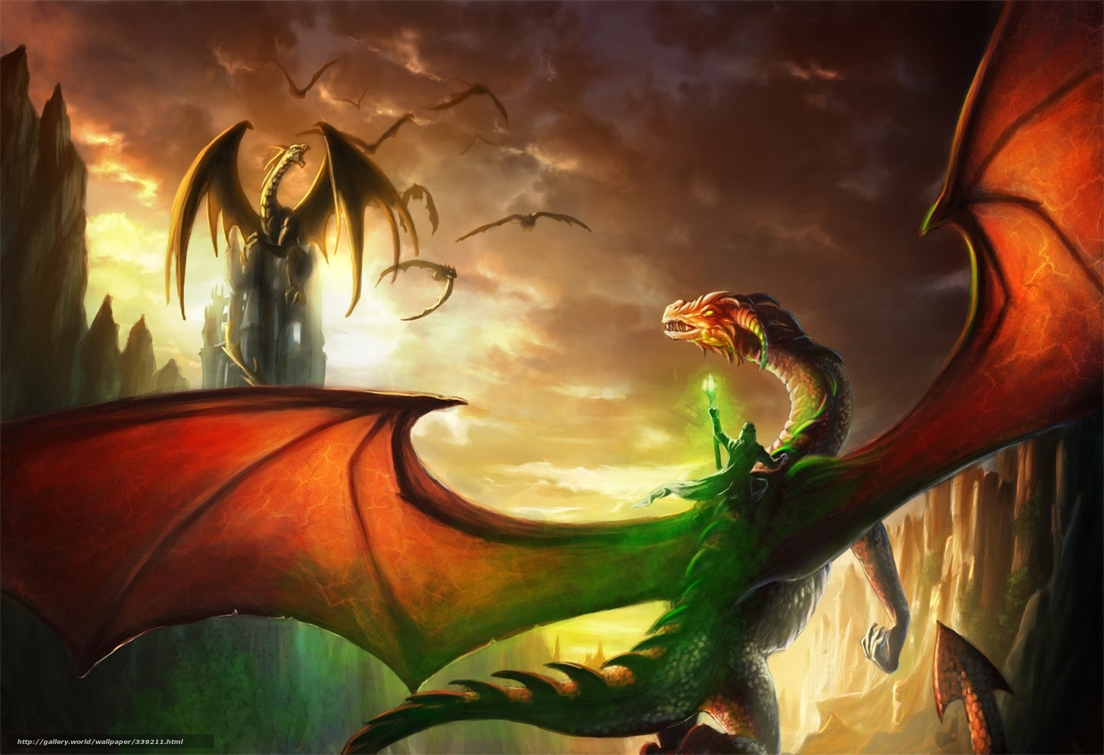 Download Wallpaper Art, Dragons, Rider, Mage Free Desktop - Dragon Fight - HD Wallpaper 