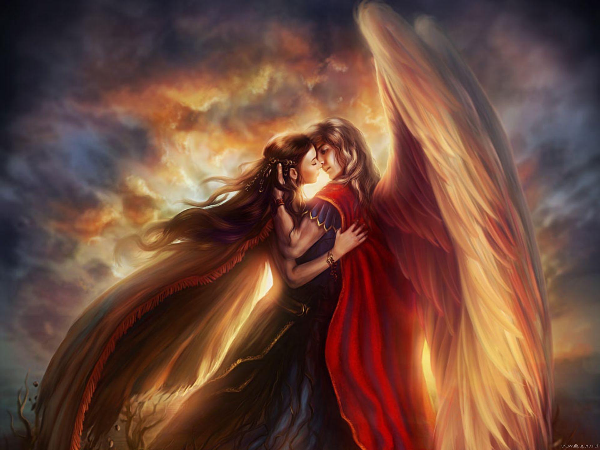 Male Angel And Female Demon - HD Wallpaper 